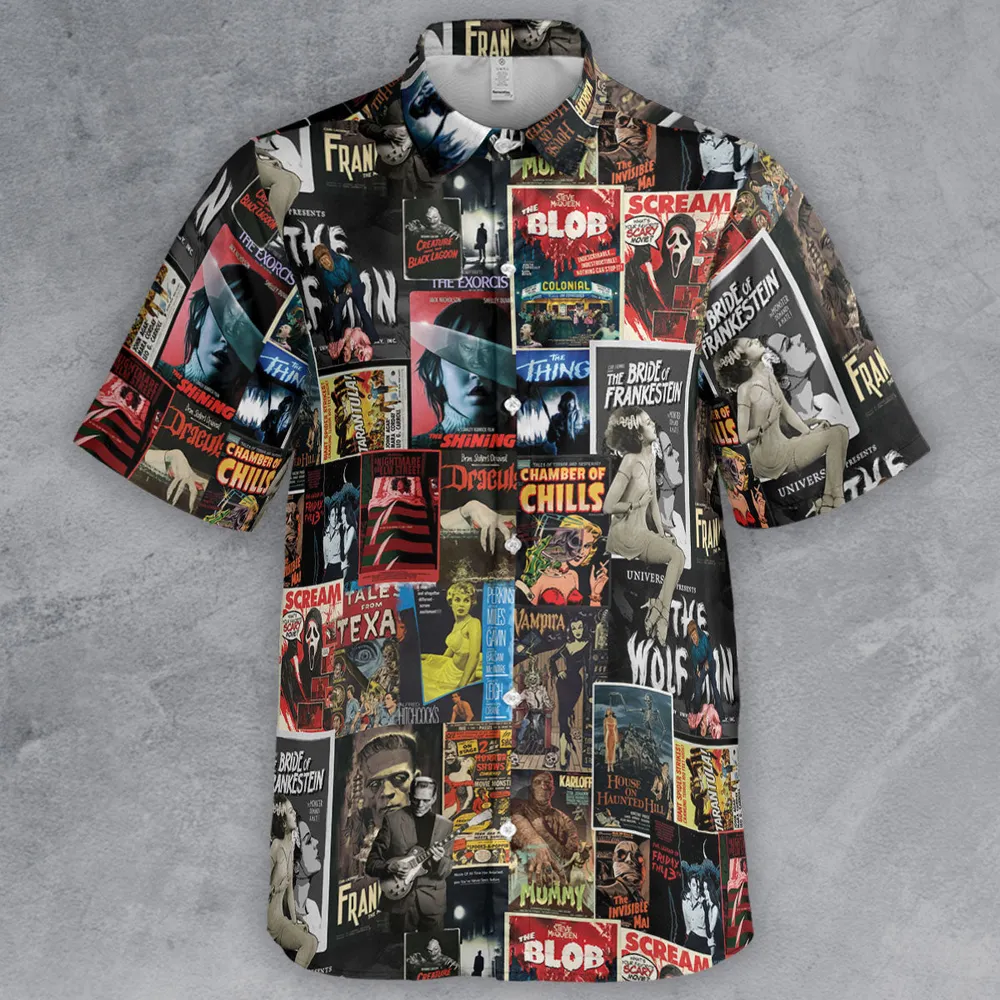 Classic Horror Movie Posters Monster Universal Scream Ghostface The Thing Button Down Shirt - 2