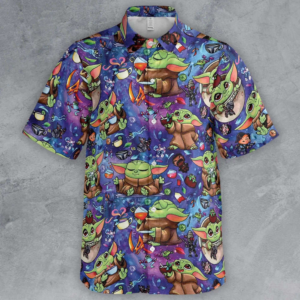 Baby Yoda In the Galaxy Button Down Shirt - 2