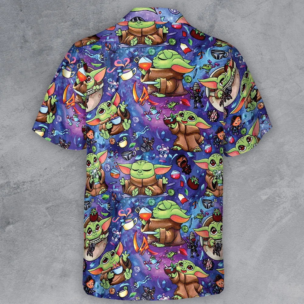 Baby Yoda In the Galaxy Button Down Shirt - 3