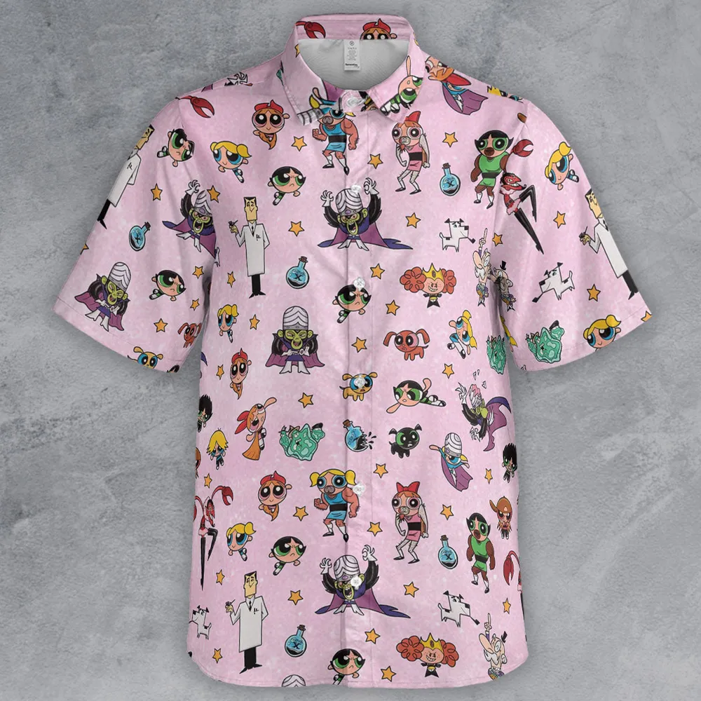 Power Puff Girls Characters Pattern Button Down Shirt - 2