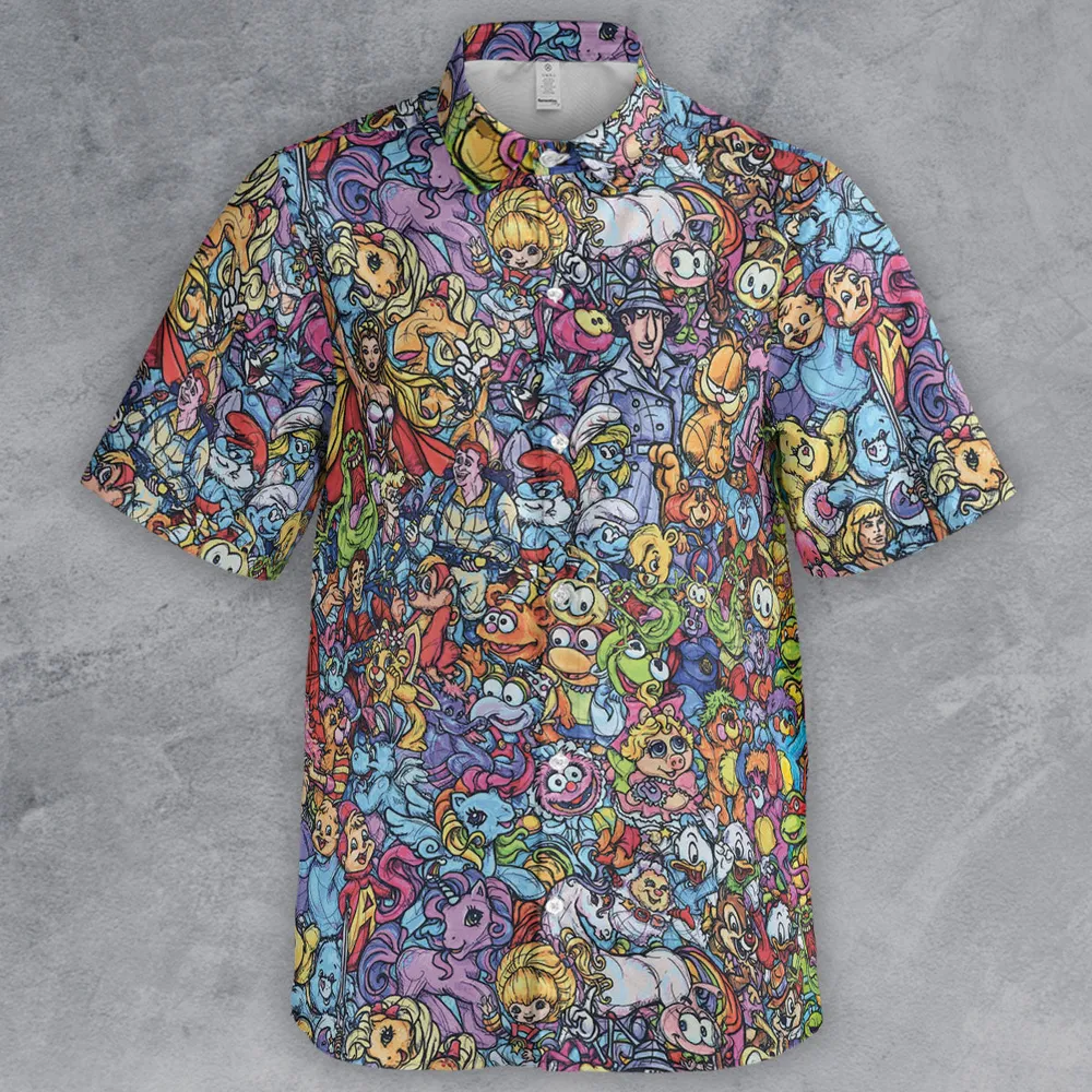80s Throwback Cartoon Pattern Button Down Shirt - 2