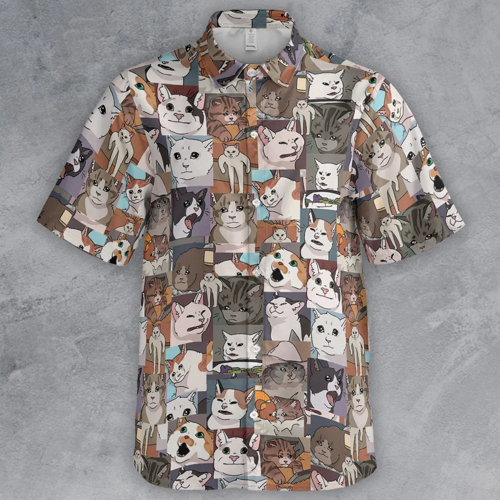 Funny Cat Internet Meme Button Down Shirt - 2