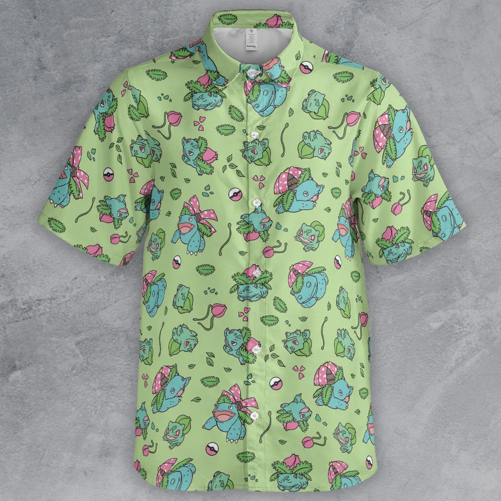 Venusaur Ivysaur and Bulbasaur Pokemon Button Down Shirt - 2