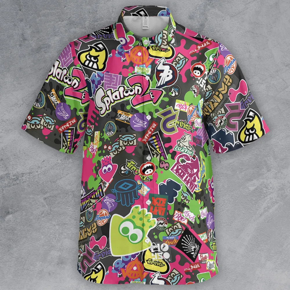 Splatoon Video Game Pattern Button Down Shirt - 2