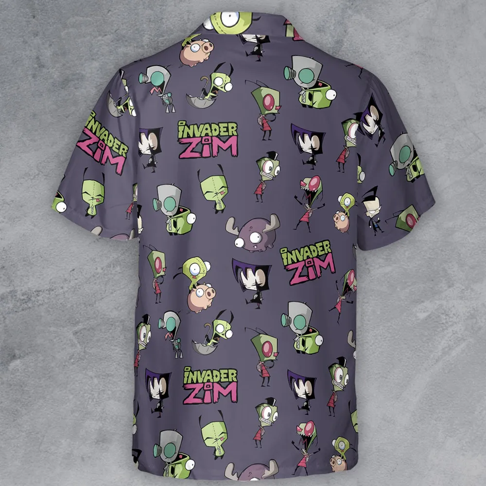 Invader Zim Pattern Button Down Shirt - 3
