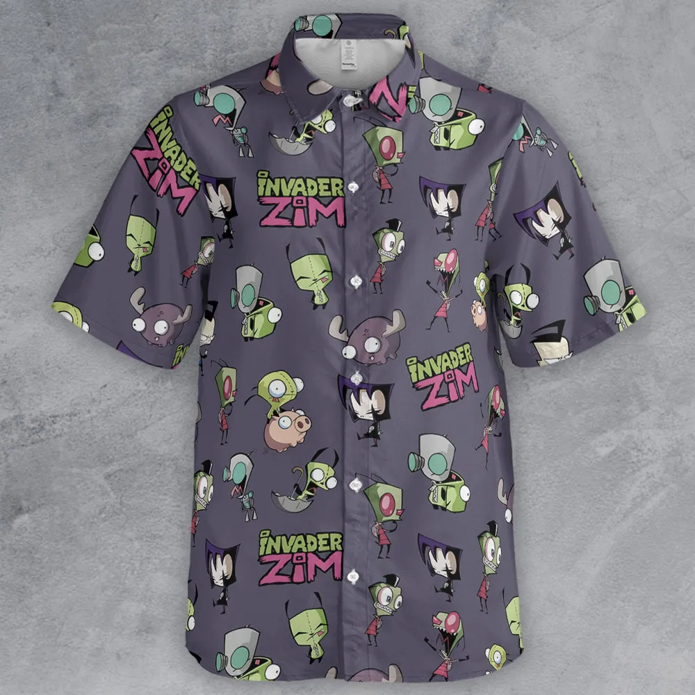 Invader Zim Pattern Button Down Shirt - 2