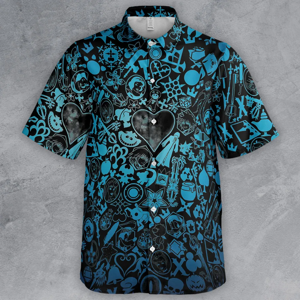 Blue Key Heart Kingdom Hearts Button Down Shirt - 2
