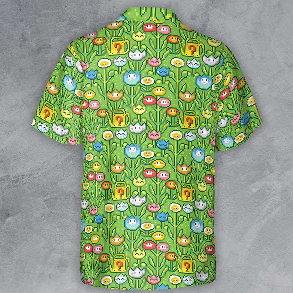 8bit Flower Garden Super Mario Pattern Button Down Shirt - 3