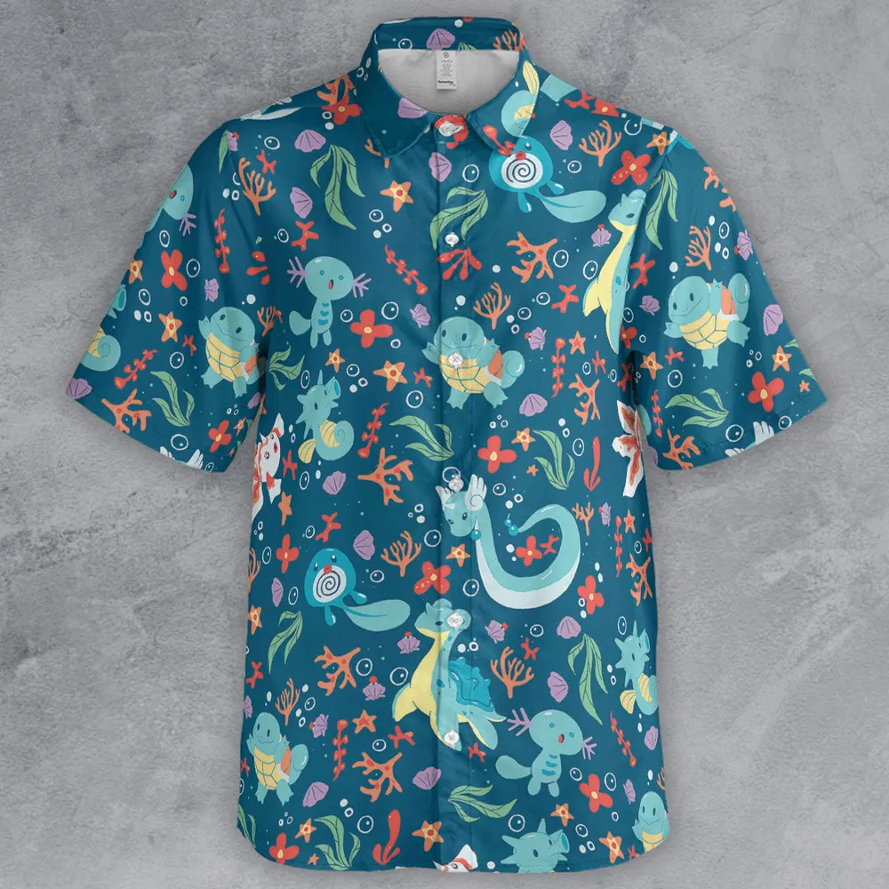 Water Pokemon Pattern Button Down Shirt - 2