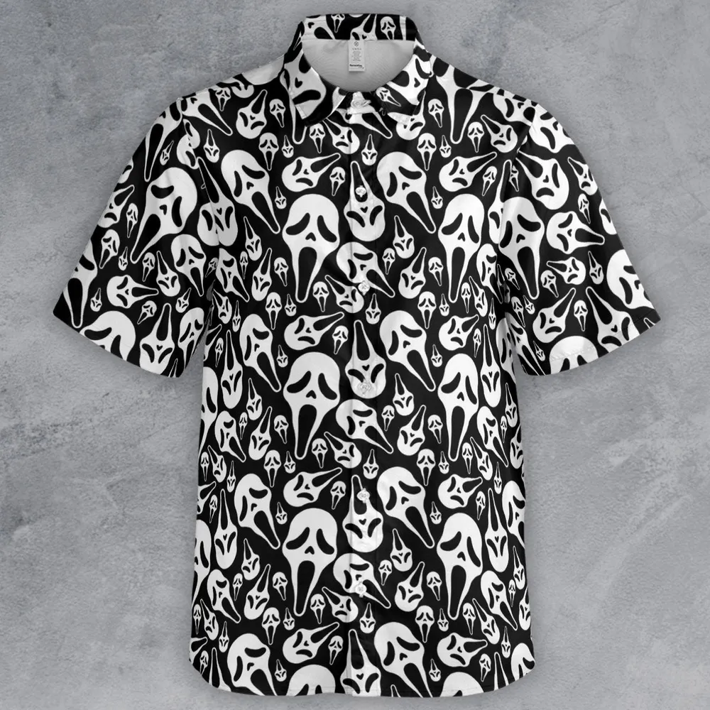 Ghostface Horror Movie Pattern Halloween Button Down Shirt - 2