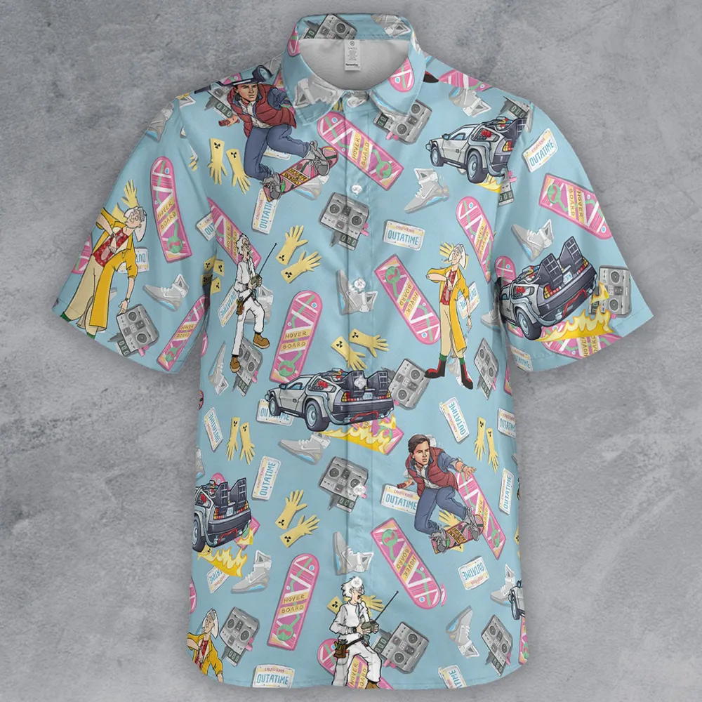 Marty McFly Dr. Emmett Brown Back To The Future Button Down Shirt - 2