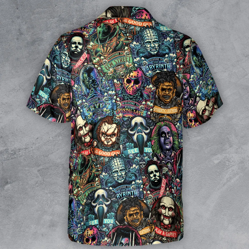 Horror Movie Characters Pattern Button Down Shirt - 3