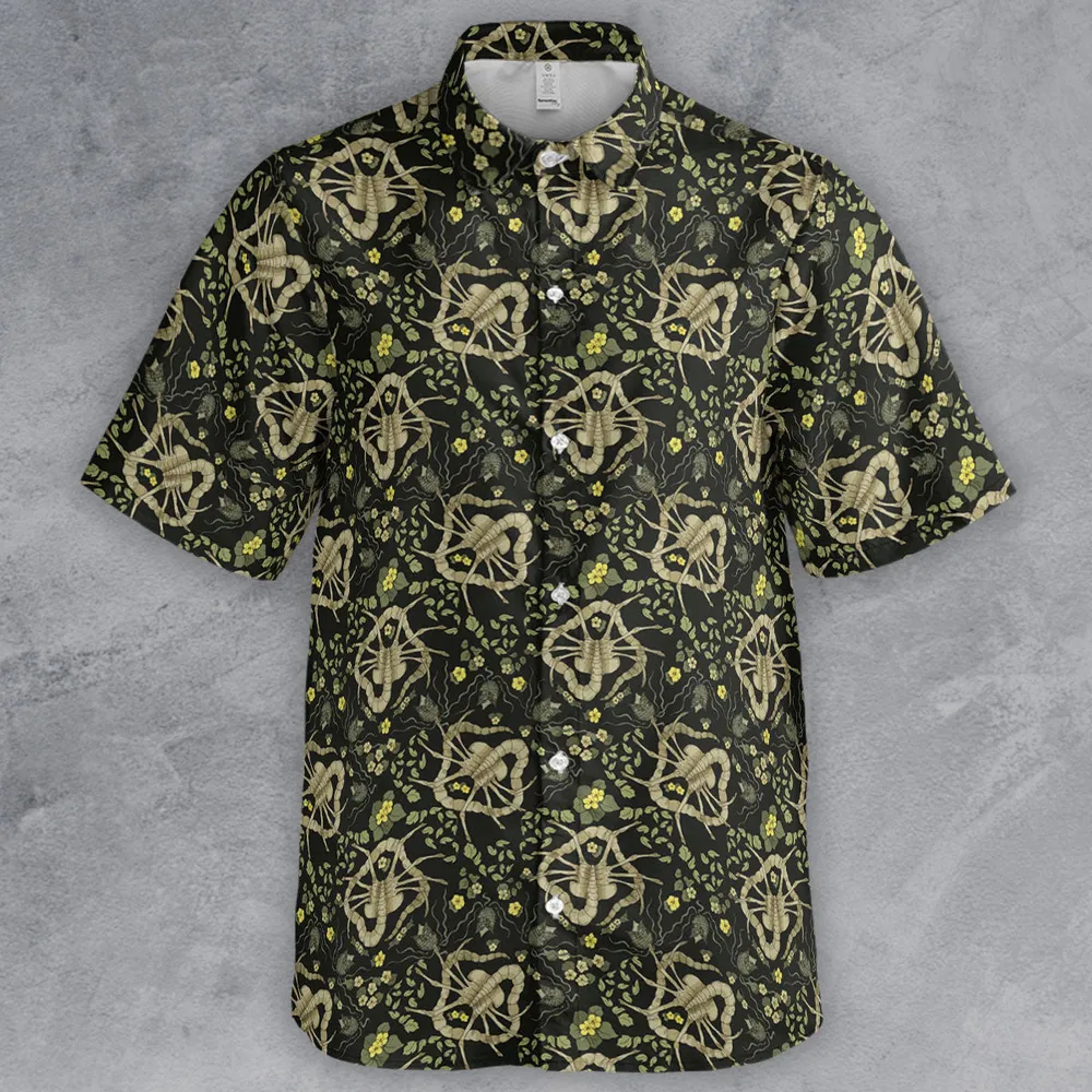 Facehugger Flower Pattern Alien Button Down Shirt - 2