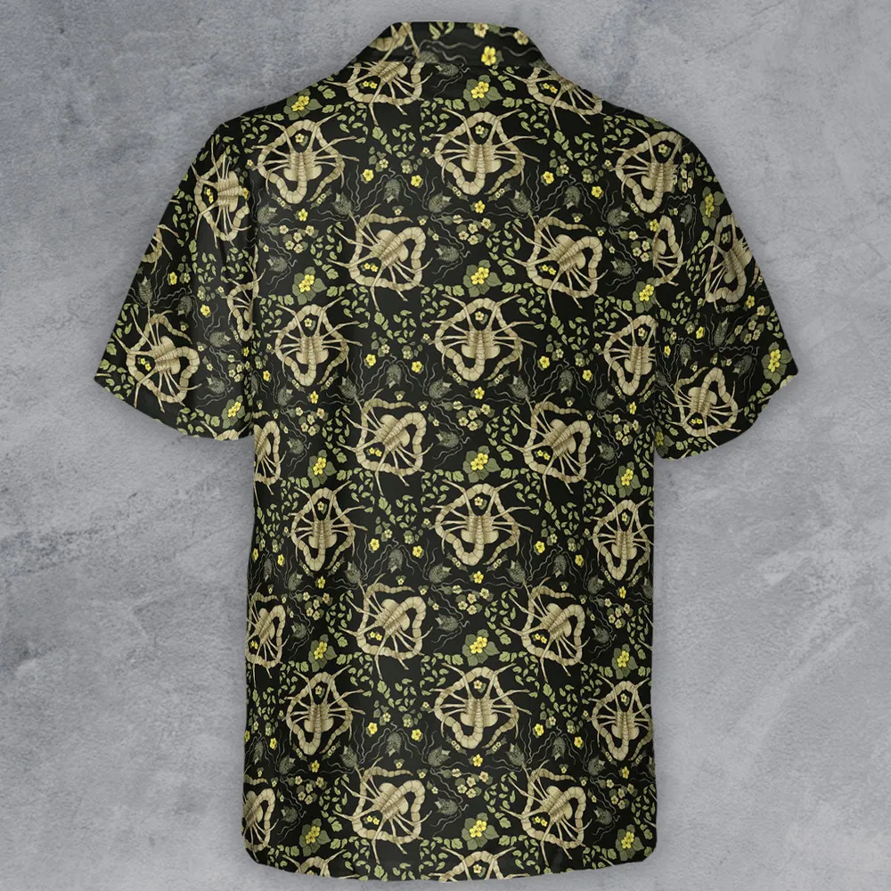 Facehugger Flower Pattern Alien Button Down Shirt - 3
