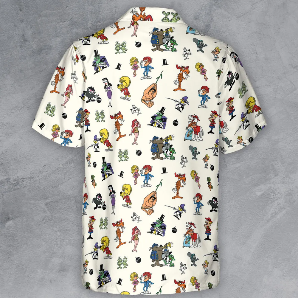 The Adventures of Rocky and Bullwinkle and Friends Characters Pattern Button Down Shirt - 3