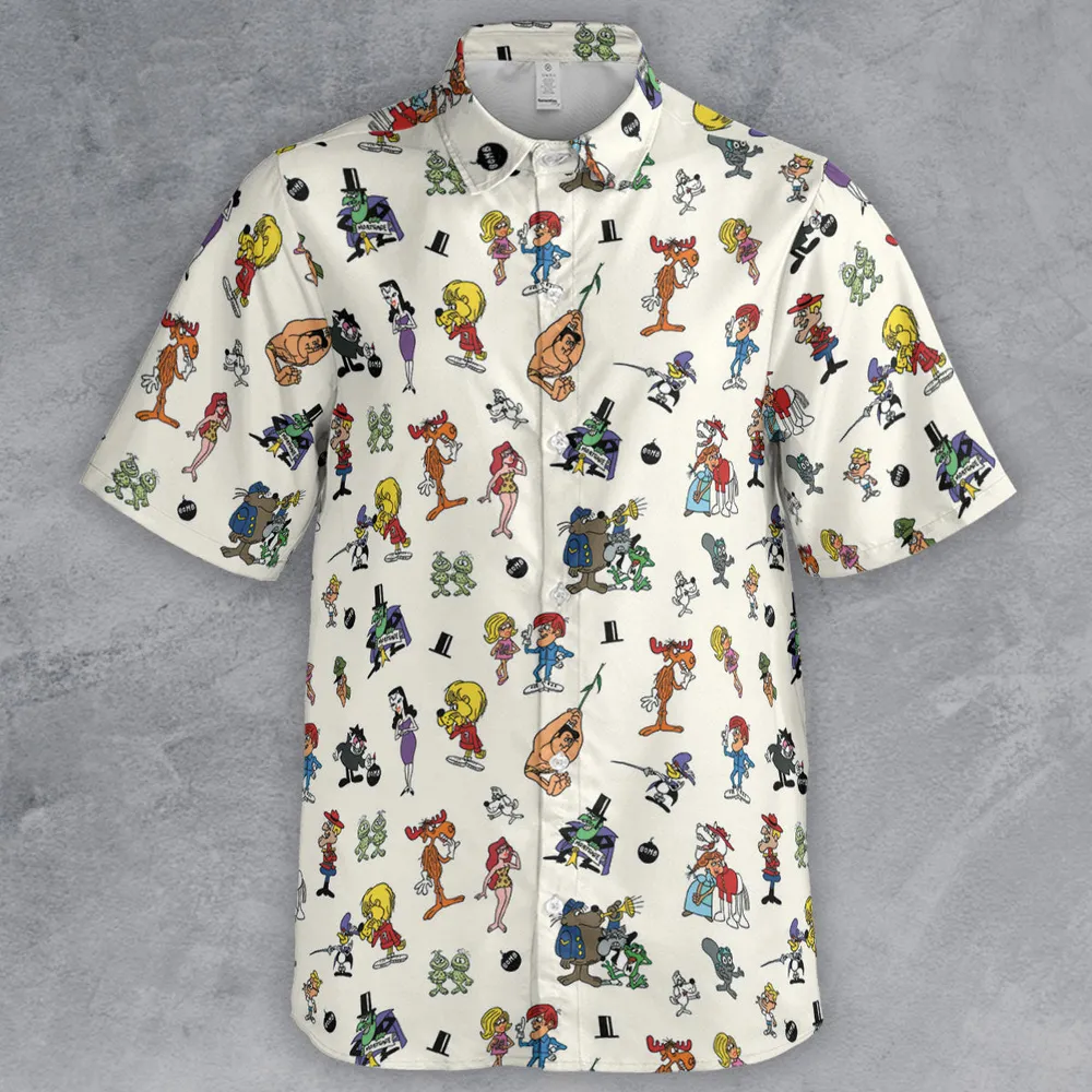 The Adventures of Rocky and Bullwinkle and Friends Characters Pattern Button Down Shirt - 2