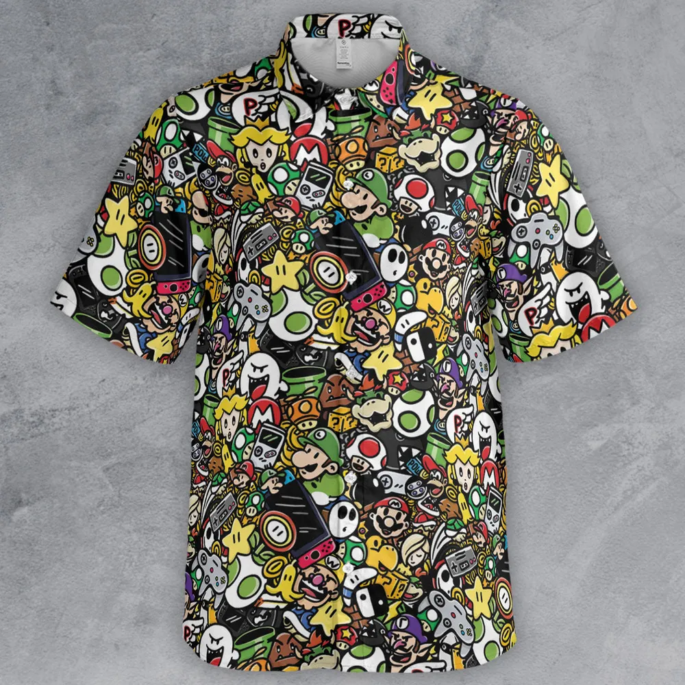 Super Mario Characters All In One Pattern Button Down Shirt - 2