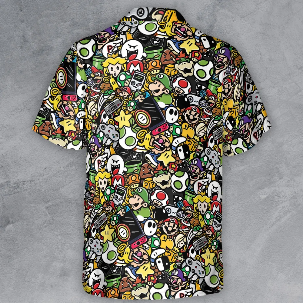 Super Mario Characters All In One Pattern Button Down Shirt - 3