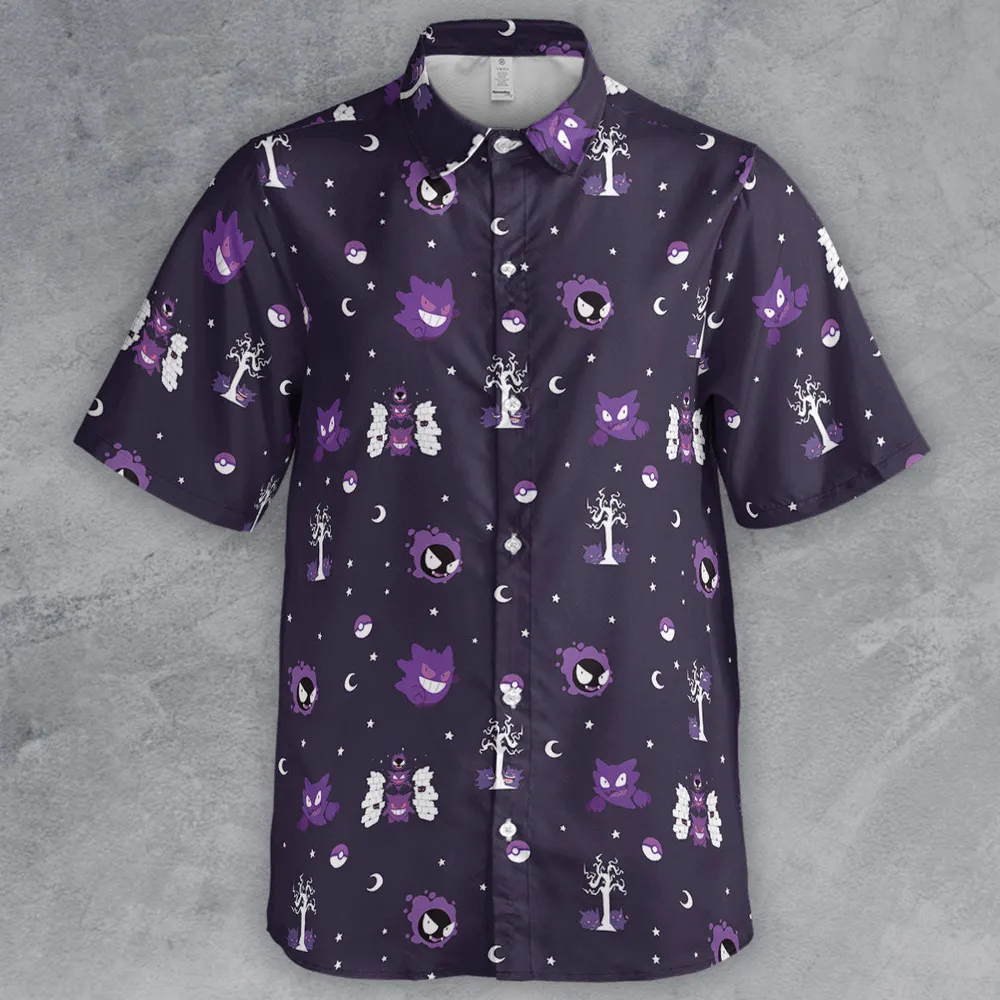 Gengar Pokemon Pattern Button Down Shirt - 2