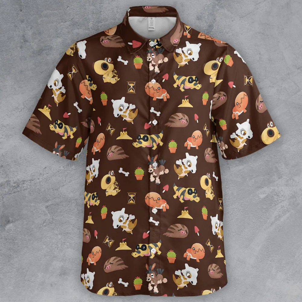 Ground Type Pokemon Pattern Button Down Shirt - 2