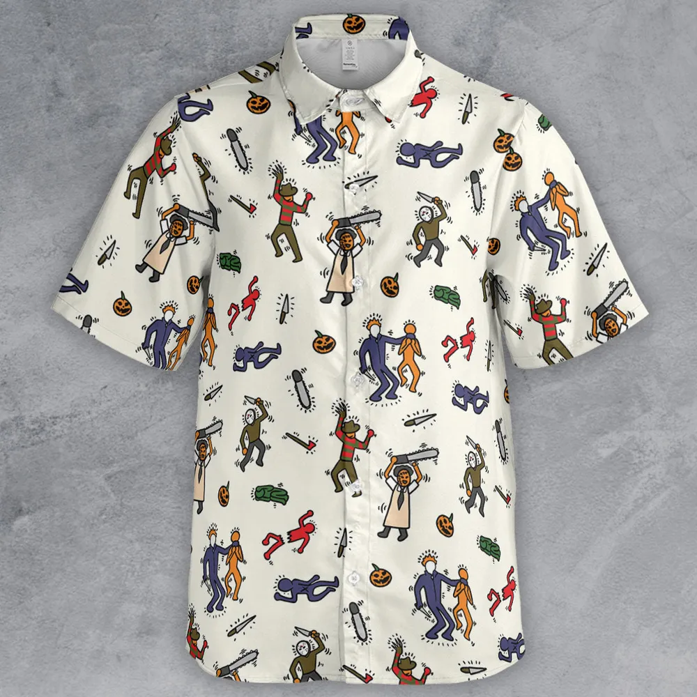 Horror Movie Pop Characters Pattern Button Down Shirt - 2
