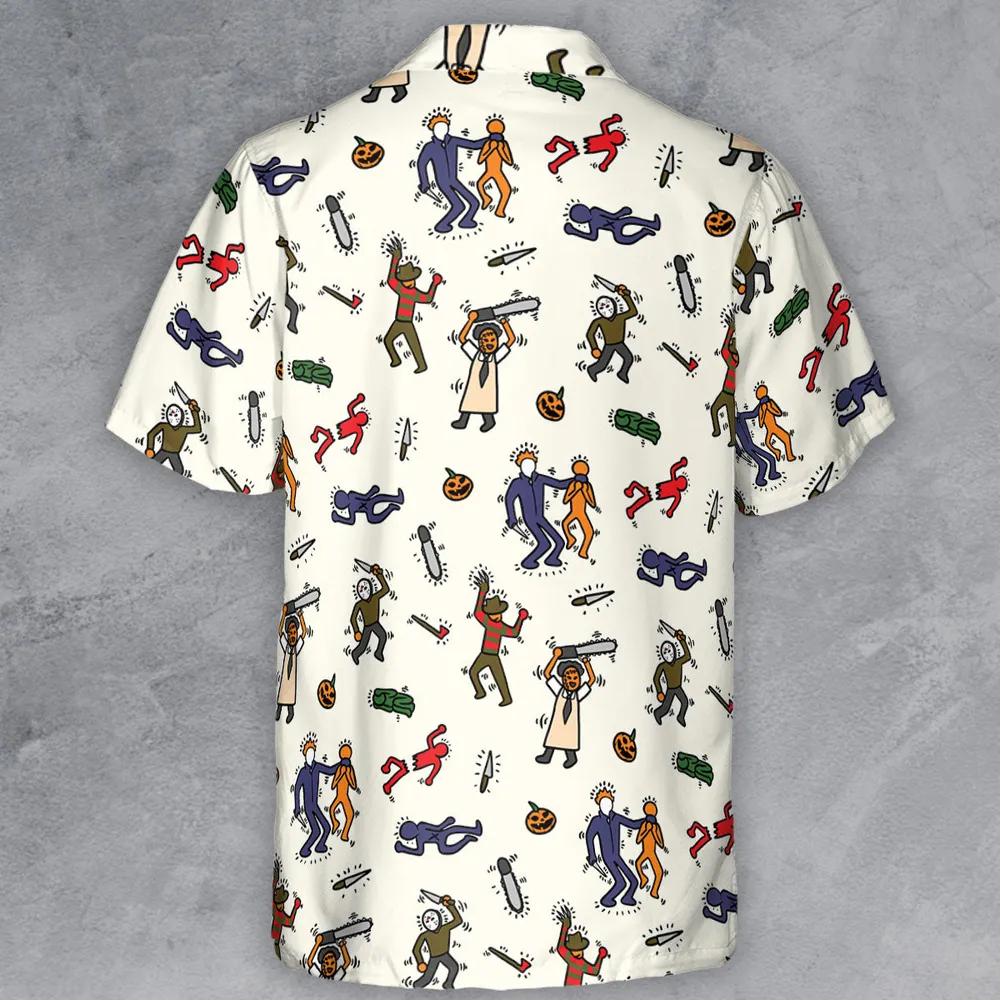 Horror Movie Pop Characters Pattern Button Down Shirt - 3