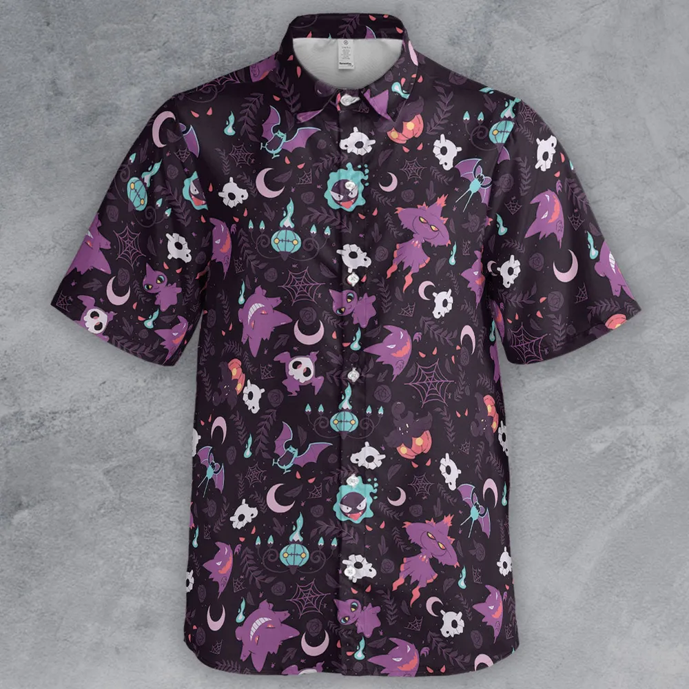 Lavender Town Pokemon Pattern Button Down Shirt - 2