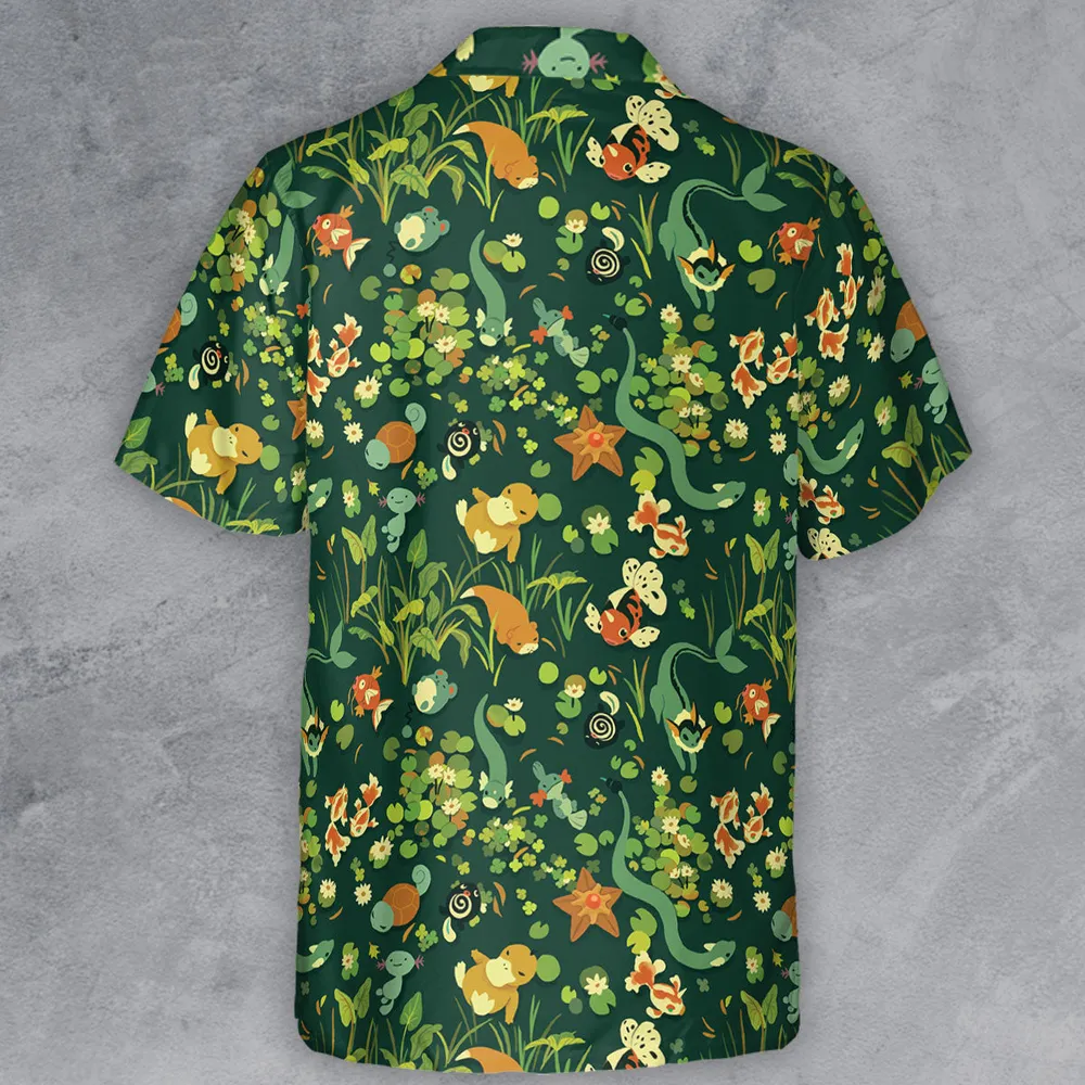 Floating In A Pond Magikarp Psyduck Vaporeon Water Pokemon Button Down Shirt - 3
