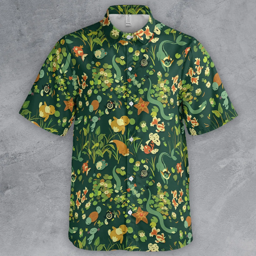 Floating In A Pond Magikarp Psyduck Vaporeon Water Pokemon Button Down Shirt - 2