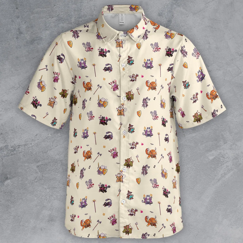 Cats In DnD Pattern Button Down Shirt - 2