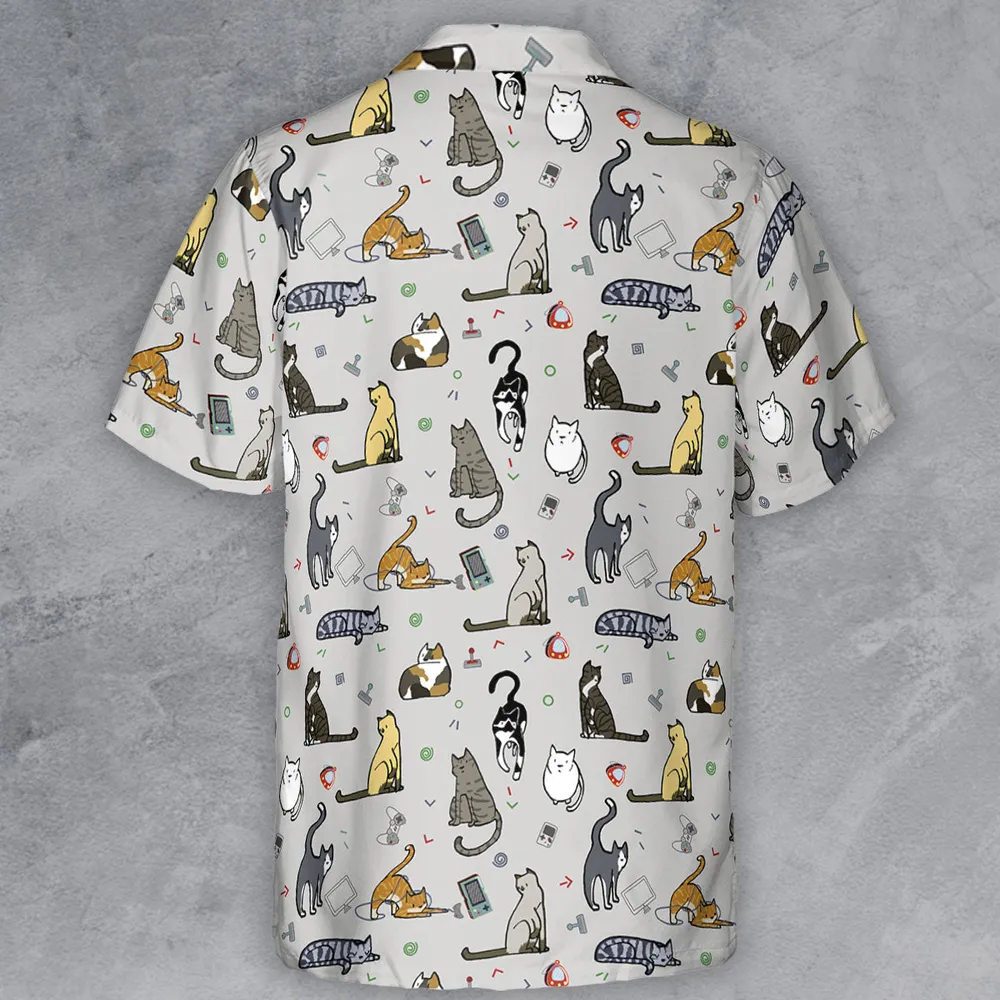 Cat the Gamer Pattern Button Down Shirt - 3
