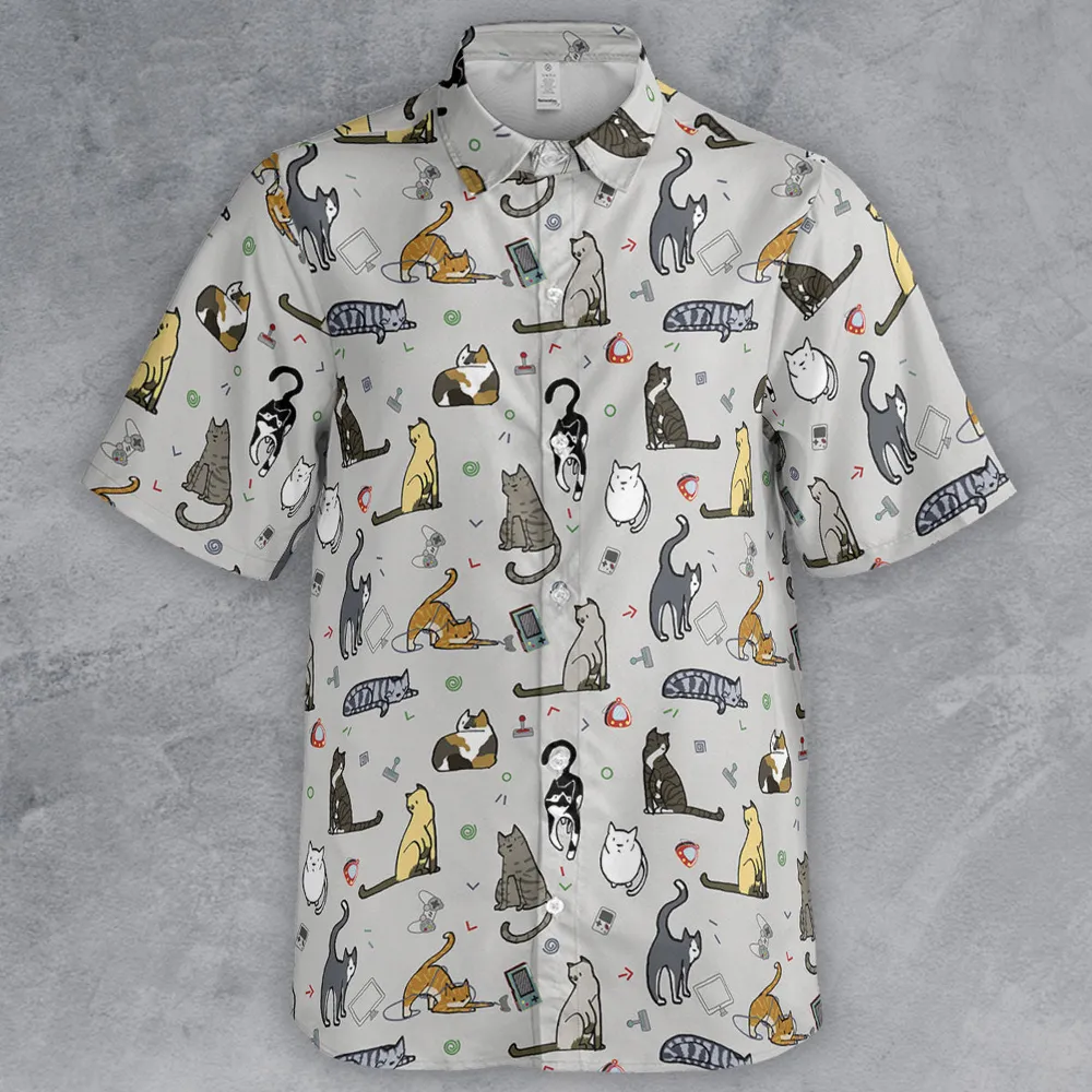Cat the Gamer Pattern Button Down Shirt - 2