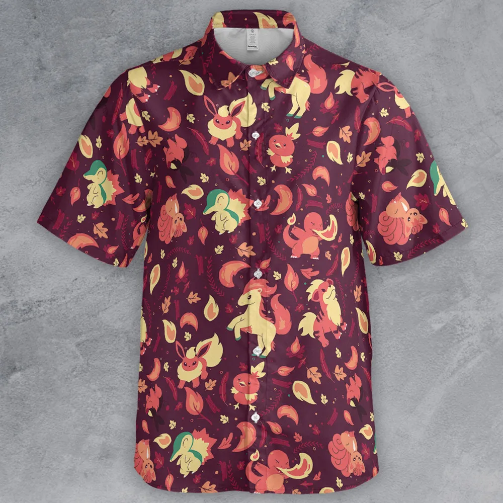 Fire Pokemon Pattern Button Down Shirt - 2