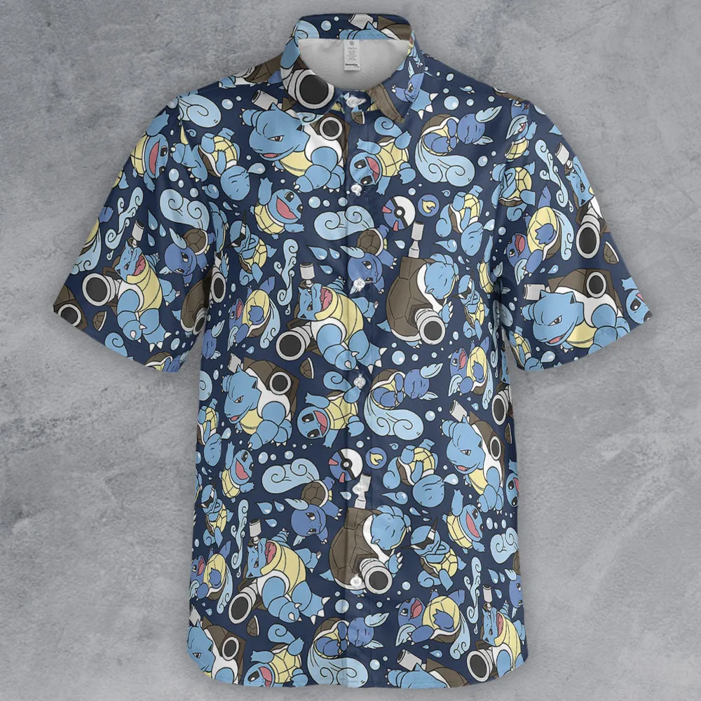 Blastoise Wartortle Squirtle Pokemon Pattern Button Down Shirt - 2