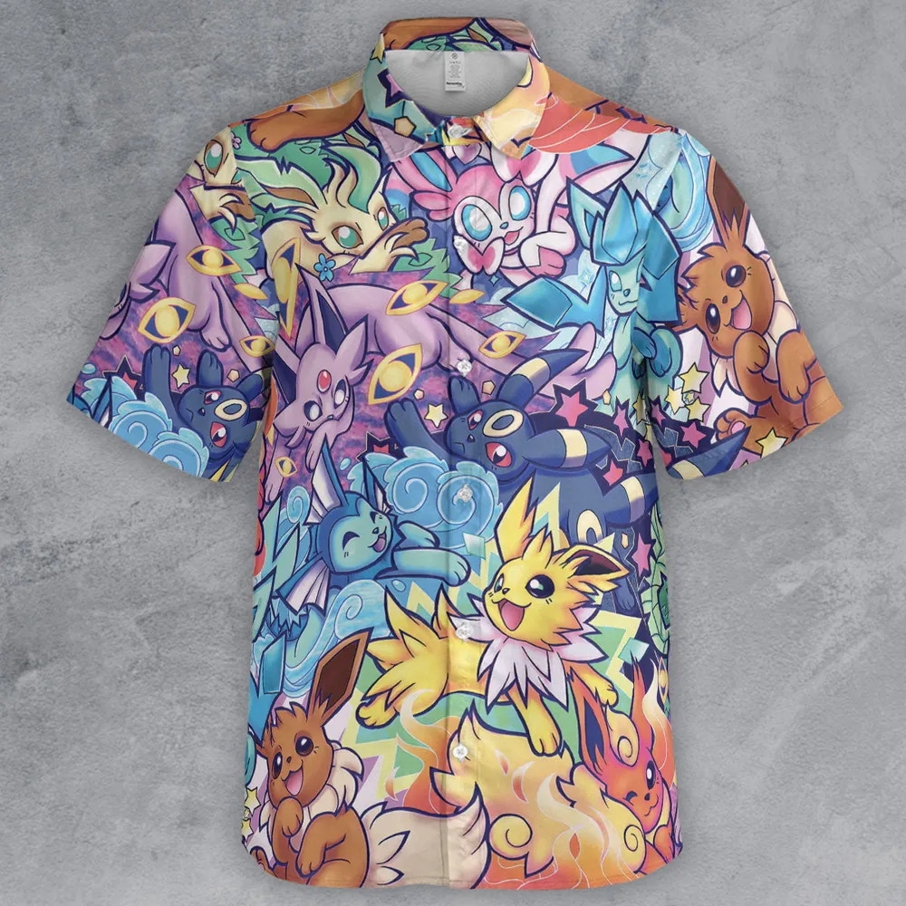 Evolutionary line of Eevee Pokemon Button Down Shirt - 2