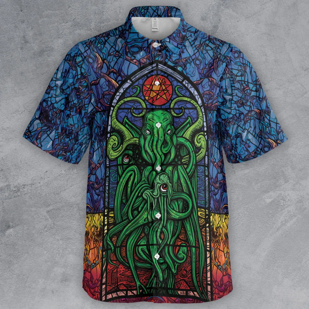 Stained Glass Cthulhu H.P Lovecraft Button Down Shirt - 2