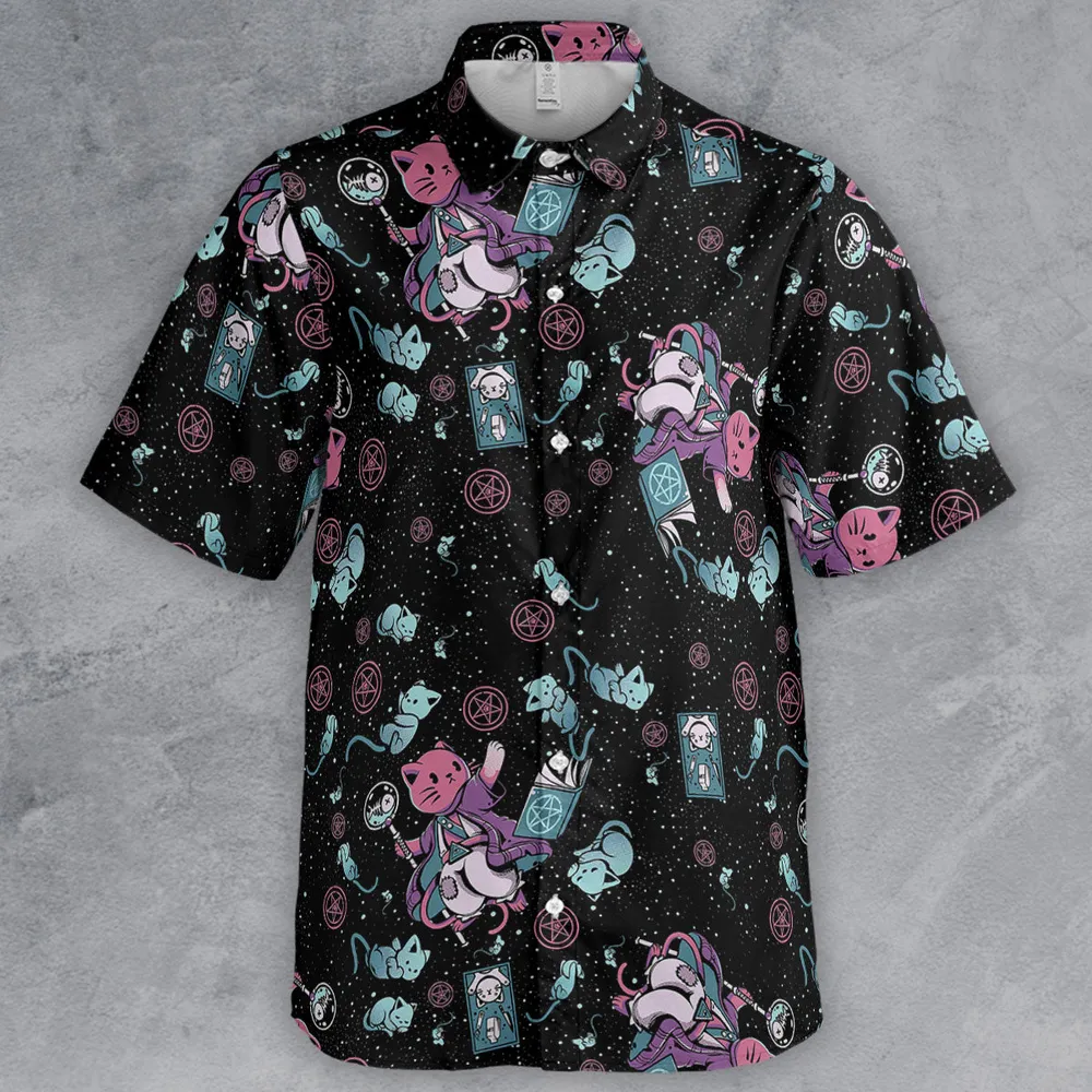Necromancer Cat Pattern Button Down Shirt - 2