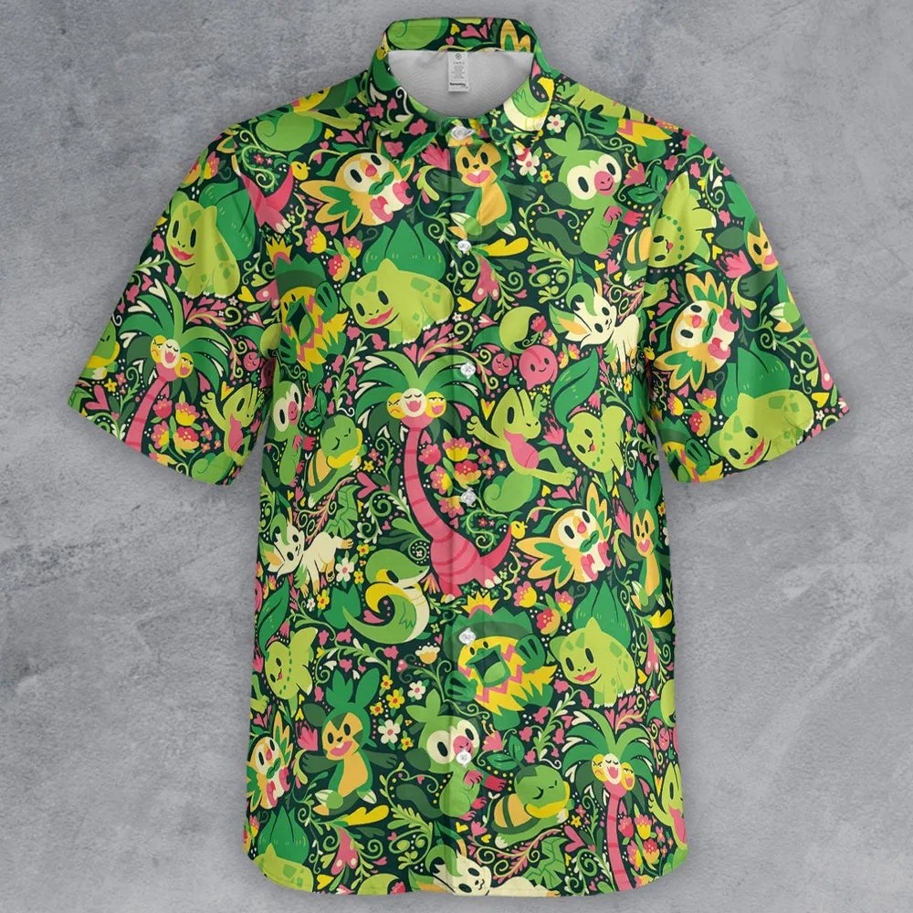 Grass Type Pokemon Pattern Button Down Shirt - 2