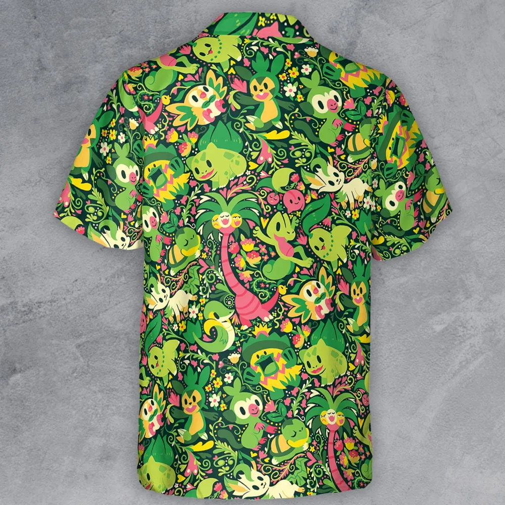 Grass Type Pokemon Pattern Button Down Shirt - 3