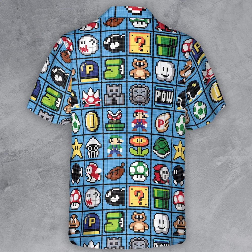 Mario Pixel Super Mario Pattern Button Down Shirt - 3