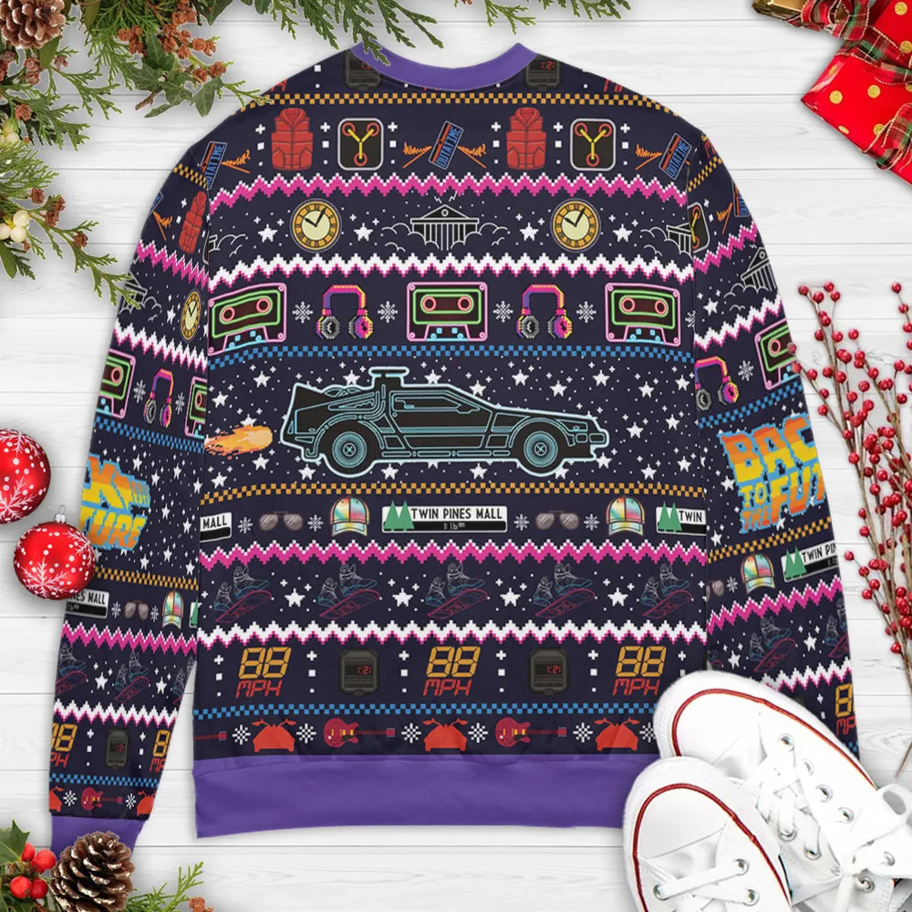 Back to the Future Neon Light Ugly Christmas Sweatshirt - 4