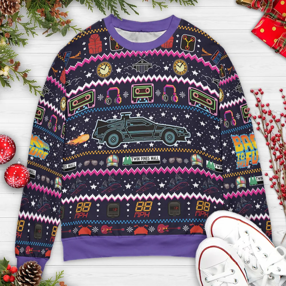 Back to the Future Neon Light Ugly Christmas Sweatshirt - 3