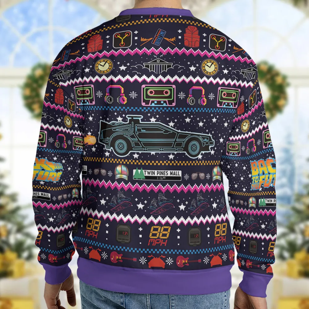 Back to the Future Neon Light Ugly Christmas Sweatshirt - 2