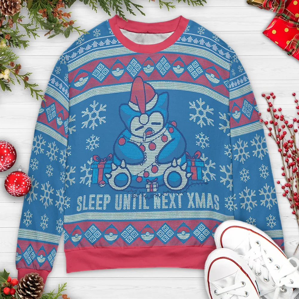 Sleep Until Next Christmas Pokemon Ugly Christmas Sweatshirt - 3