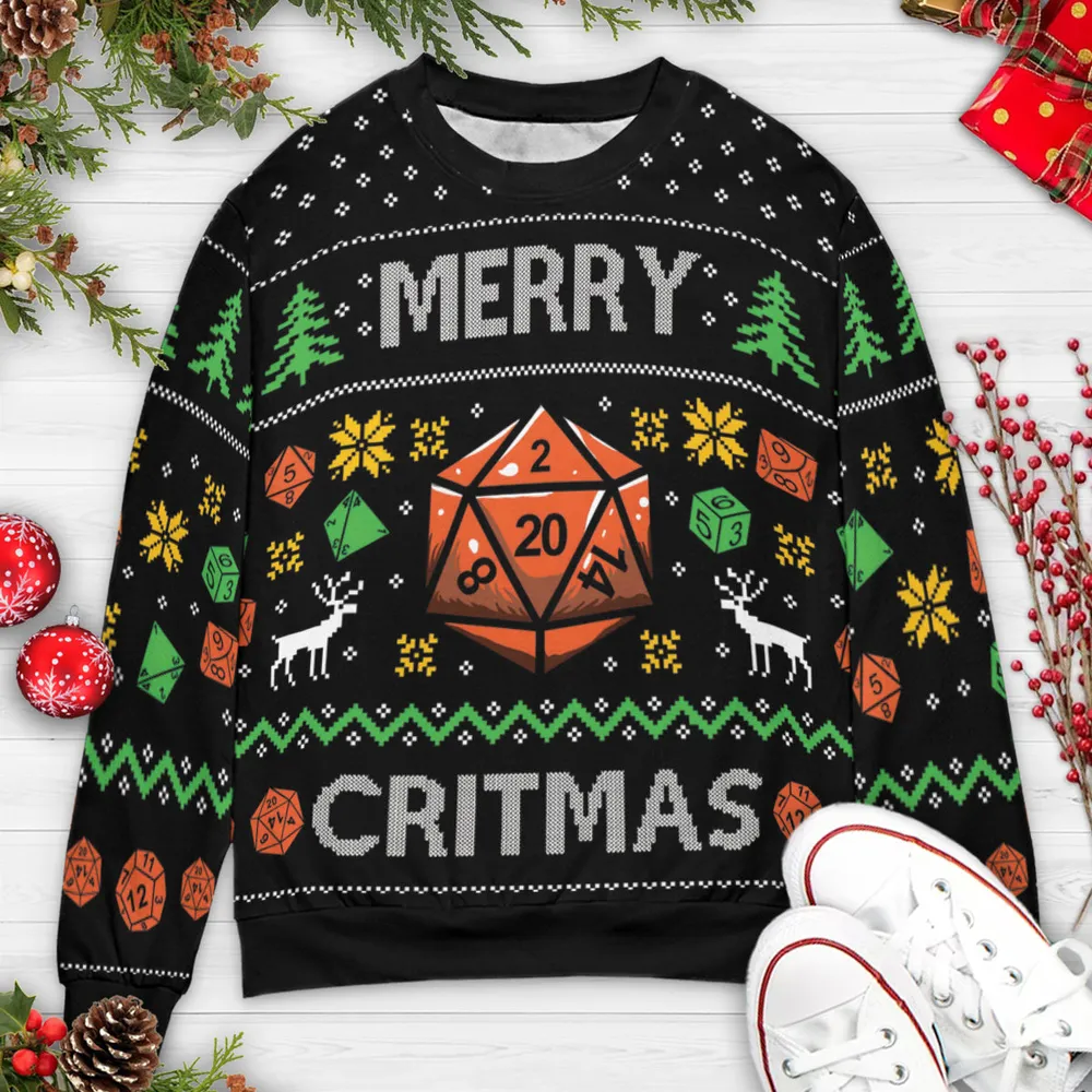Merry Critmas DnD Ugly Christmas Sweatshirt - 3