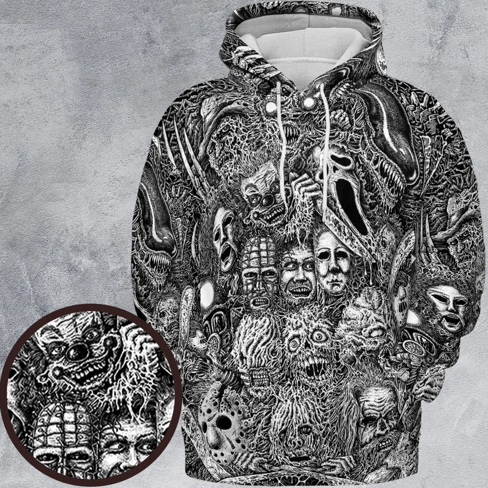 Horror Movie Assemblage Ghostface Xenomorph Pinhead Freddy Michael Myers All-over Print Hoodie - 2