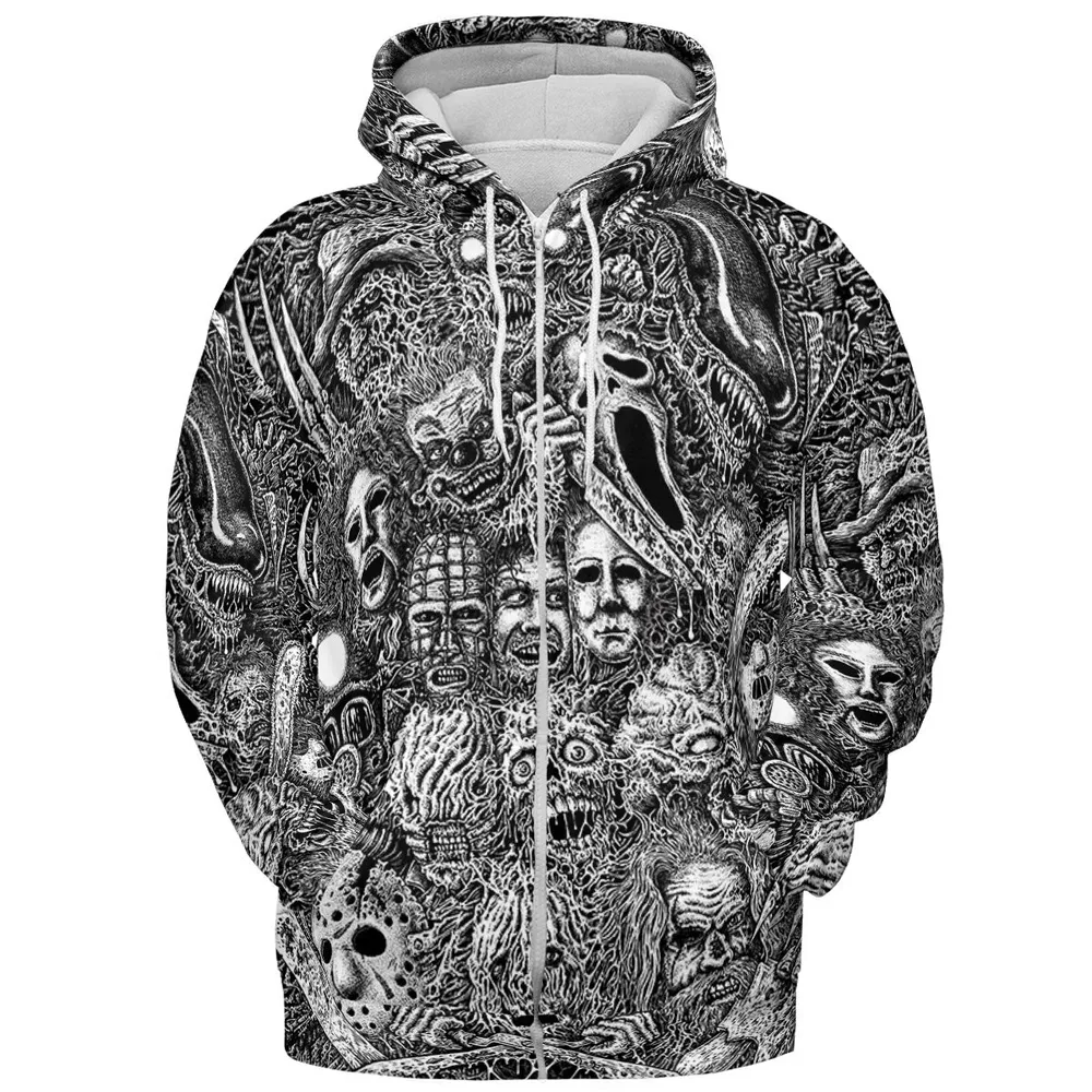 Horror Movie Assemblage Ghostface Xenomorph Pinhead Freddy Michael Myers All-over Print Hoodie - 4