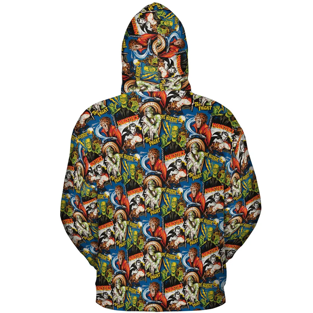The Horror The Fright Dracula Frankenstein The Wolfman Monster Universal Pattern All-over Print Hoodie - 5