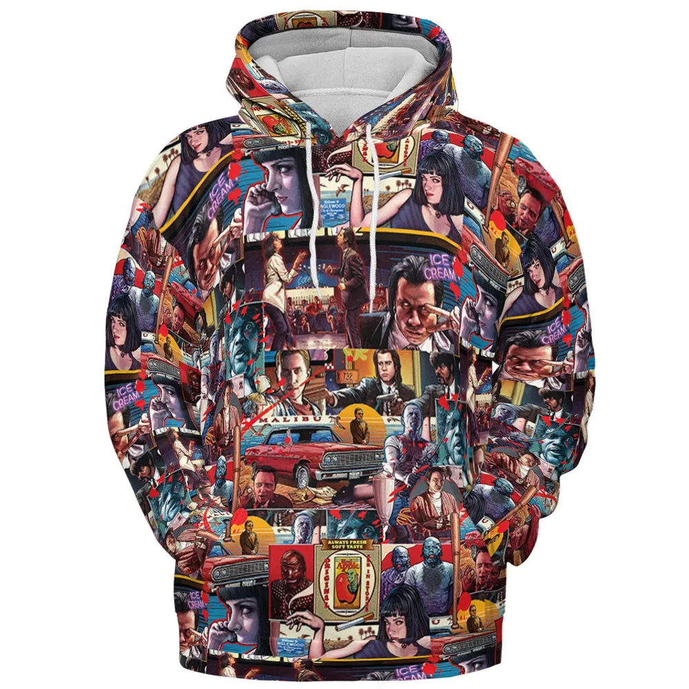 Retro Scenes Mia Wallace Vincent Vega Jules Winnfields Pulp Fiction All-over Print Hoodie - 3