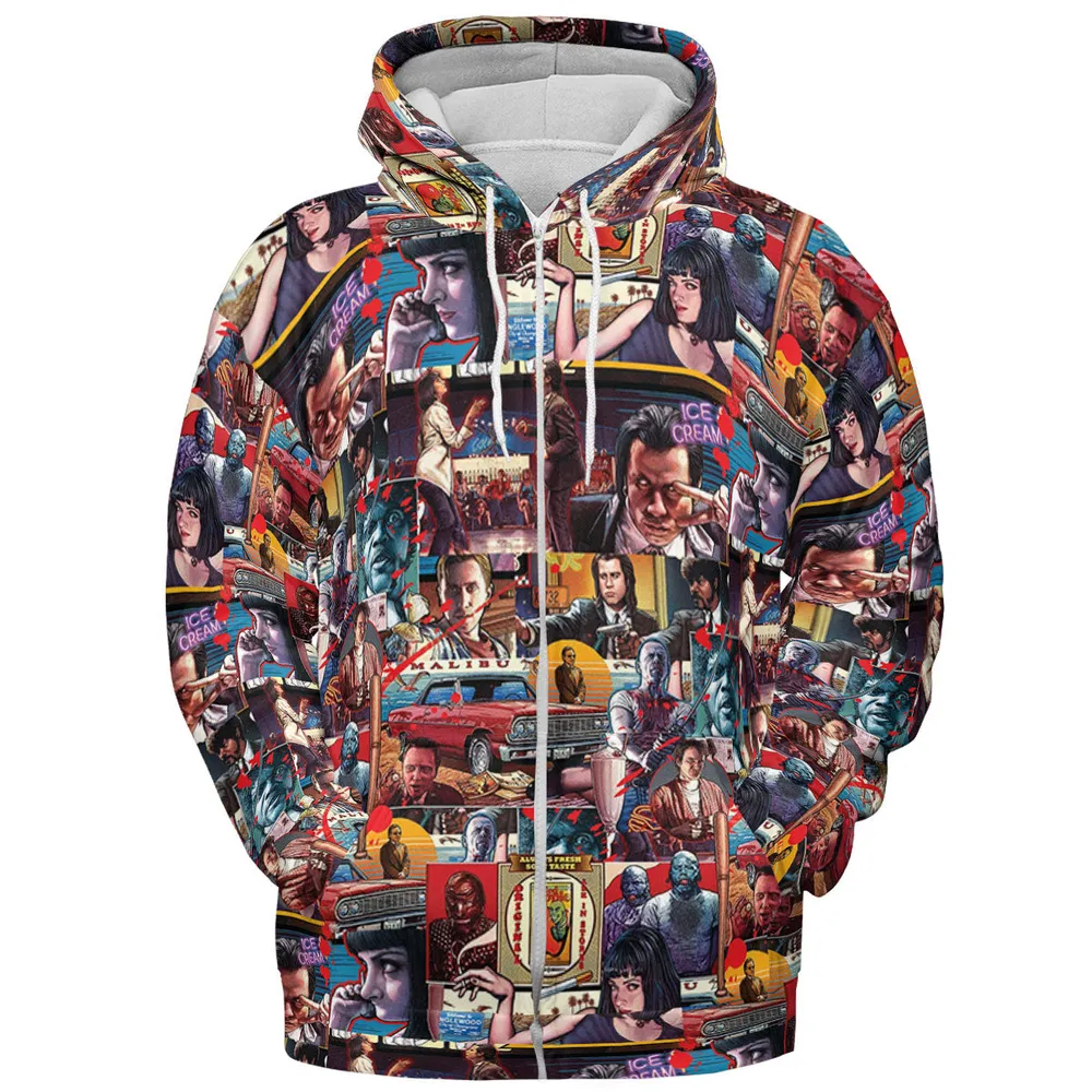 Retro Scenes Mia Wallace Vincent Vega Jules Winnfields Pulp Fiction All-over Print Hoodie - 4